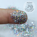 Small Flakes, Silver Holographic, Crushed, Irregular Shapes, Solvent Resistant
