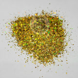 Small Flakes, Gold Holographic, Crushed, Irregular Shapes, Solvent Resistant